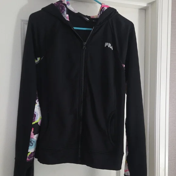 Fila Black Jacket with Floral Accents - Picture 1 of 4